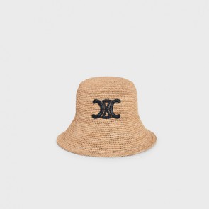 Lady's Celine Triomphe Bucket Hat In Raffia