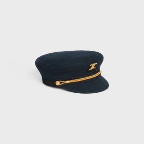 Lady's Celine Hat Triomphe Sailor Cap In Wool Cloth Navy