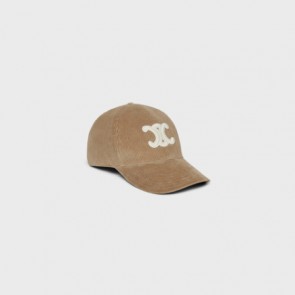 Lady's Celine Triomphe Baseball Cap In Corduroy Camel