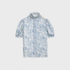 Lady's Celine Blouse With Frilled Collar In Silk Georgette