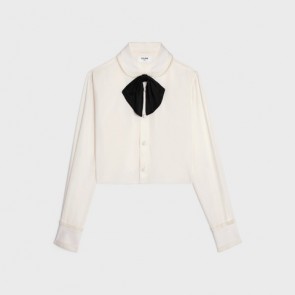 Lady's Celine Romy Cropped Shirt In Silk Crepe Ivory
