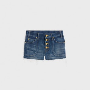 Lady's Celine Mini Shorts In Dark Union Wash Denim