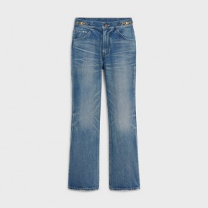Lady's Celine Dylan Flared Jeans With Signature In Union Wash Denim