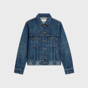 Lady's Celine Trucker Jacket With Triomphe Studs Embroidery