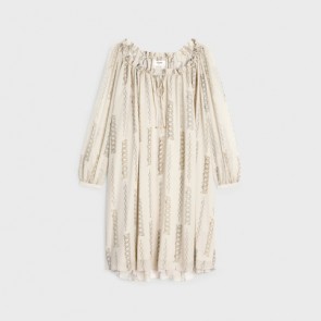 Lady's Celine Short Folk Dress In Silk Georgette