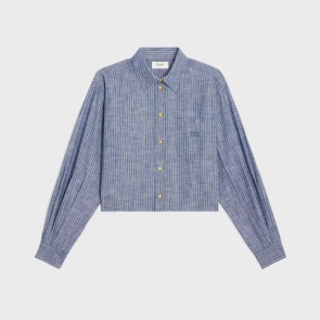 Lady's Celine Cropped Shirt In Striped Cotton