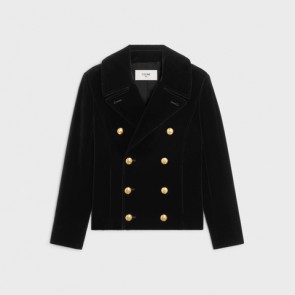 Lady's Celine Military Peacoat In Cotton Velvet Black