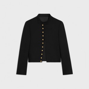 Lady's Celine Military Jacket In Diagonal Wool Black