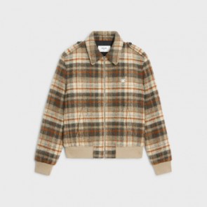 Men's Celine Loose Teddy Jacket In Brushed Checked Tweed