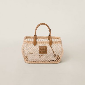 Miumiu Woven Fabric Handbag With Leather Trim