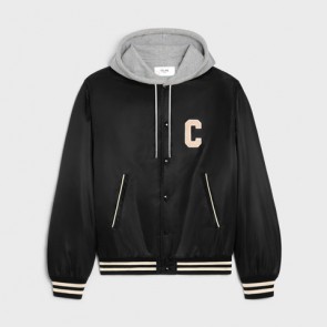Men's Celine Paris Oversized Hooded Teddy Jacket In Nylon