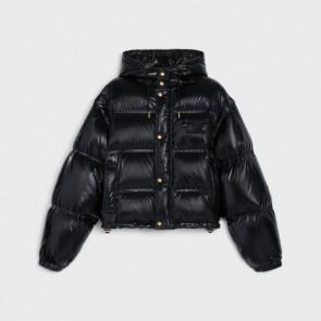 Lady's Celine Cropped Puffer Jacket In Lightweight Nylon Black