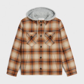 Men's Celine Hooded Overshirt In Checked Wool