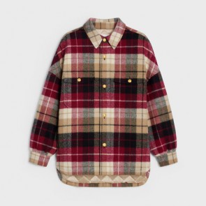 Lady's Celine Oversized Quilted Overshirt In Checked Wool