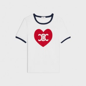 Lady's Celine Heart Triomphe T-Shirt In Cotton Jersey
