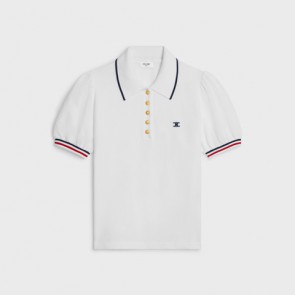 Lady's Celine Triomphe Polo Shirt In Cotton PiquÉ