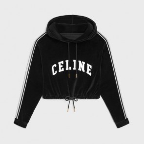 Lady's Celine Cropped Hoodie In Velvet Jersey