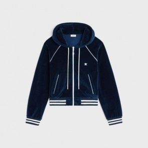 Lady's Celine Cropped Hooded Jacket In Velvet Jersey