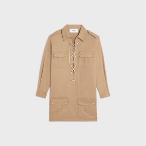 Lady's Celine Saharienne Mini Dress In Cotton Linen