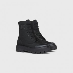 Lady's Celine Bulky Laced Up Boot In Nylon And Shiny Bull