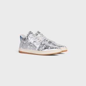Celine Ct-02 Mid Sneaker With Scratch In Stars Printed Metallic Leather