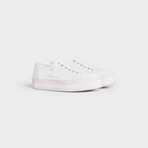Lady's Celine Jane Low Lace-Up Sneaker In Canvas And Calfskin