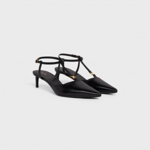 Lady's Celine Kitten T-Bar Strap Pump In Calfskin Black