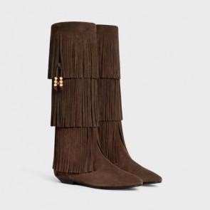 Lady's Celine Irina High Boot With Fringes & Embellished Tassels