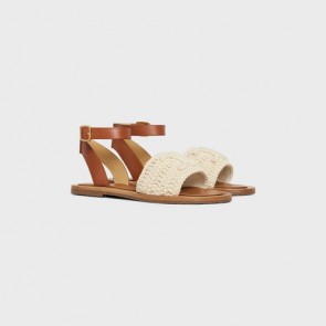 Lady's Celine Lympia Sandal In Triomphe Maccramé Cotton & Calfskin