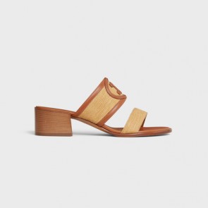 Lady's Celine Appoline Mule In Raffia & Calfskin