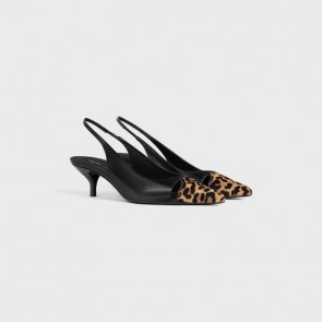 Lady's Celine Judy Cap Toe Skingback In Calfskin And Leopard Printed Hairy Calfskin