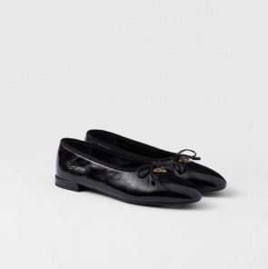 Lady's Prada Naplak Patent Leather Ballerinas Black