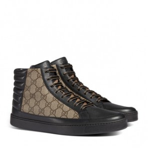 Mens GG Supreme black leather high top sneaker ‎386740