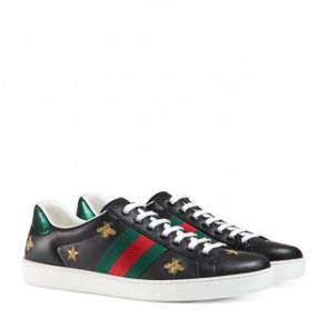 Gucci mens Ace embroidered bee and star sneaker 386750 Black leather