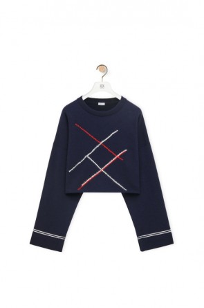 Lady's Loewe Cropped Argyle Sweater In Wool