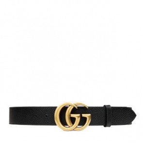 Gucci mens Black Leather belt with double G buckle 406831