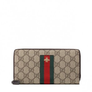 Gucci mens Web GG Supreme zip around Web and bee wallet 408831