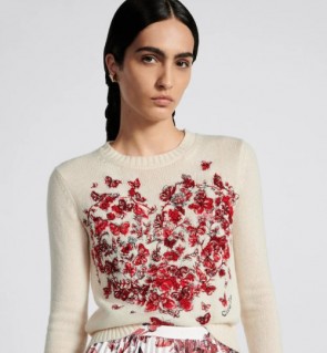Lady's Dior Embroidered Flowers And Butterflies Sweater