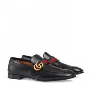 Gucci mens Leather loafer with GG Web 428609