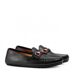 Gucci mens Leather driver with Web 450892