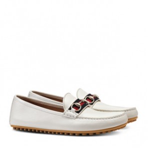 Mens White Leather driver with Web 450892