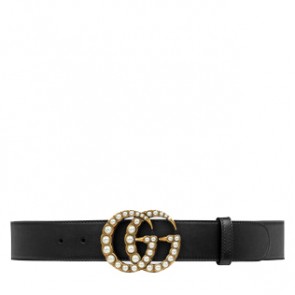  Gucci women Leather belt with pearl Double G 453260
