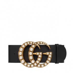 Women Wide leather belt with pearl Double G  DLX1T
