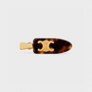 Celine Triomphe Flat Hair Clip In Havana Acetate