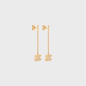 Celine Triomphe Rhinestone Long Earrings