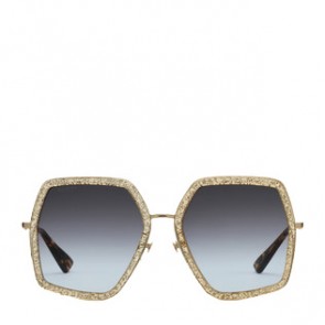Gucci women Oversize square frame metal sunglasses 470458 glitter gold acetate