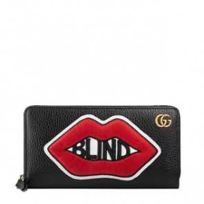Gucci mens Leather zip around wallet with mouth 474584