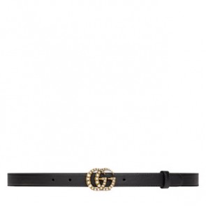 Gucci Women Leather belt with pearl Double G buckle 476342