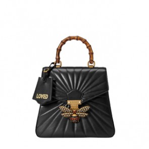 Gucci women Queen Margaret black quilted leather top handle bag 476664
