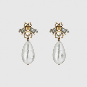 Gucci Bee earrings with drop pearls 490312